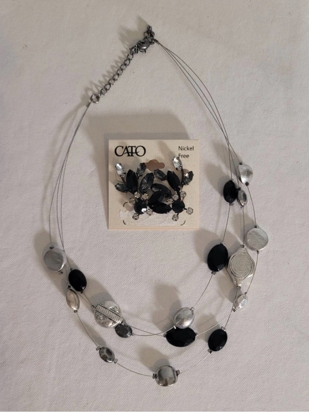 Black Rhinestone Earrings & Multi Strand Beaded Statement Necklace Jewelry Lot